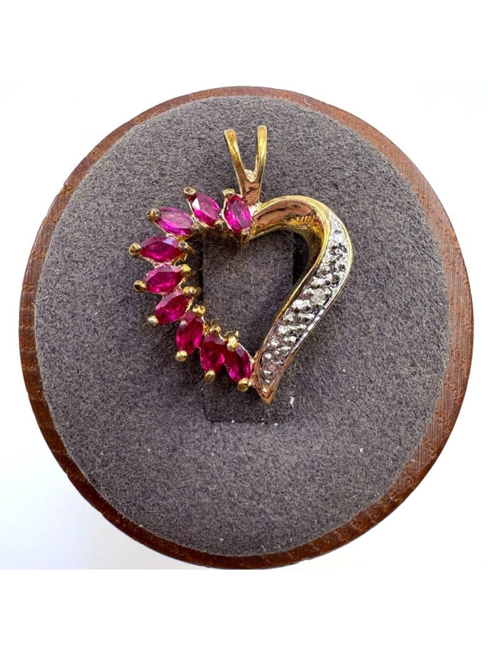 Ruby & Diamond Heart Pendant Gold Over Sterling Silver 925 Size 0.75" Length